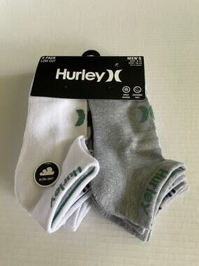 ADULT HURLEY 6 PAIR GRAY WHITE ANKLE SOCKS NEW